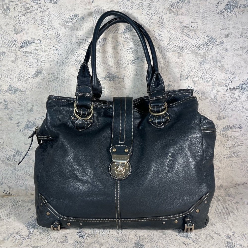 Hayden-Harnett Black Leather Tote Bag Large Carryall Work Laptop Shoulder Purse